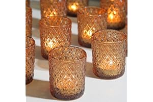 GINITIRI 24 Pcs Amber Votive Candle Holders, Glass Tealight Candle Holder, Vintage Candle Holder for Wedding & Home Table Decor, Vintage Parties, Christmas Decorations