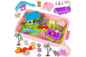 Pet Sensory Bin for Kids,Dog and Cat Sandbox with Sensory Sand,Play Sand Kit,Pet Care Play Toy Set,Role Pretend Play Beach To