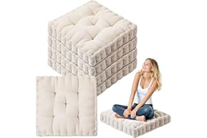 Jerify Floor Pillow Cushions 22 x 22 Inch Round Square Large Meditation Floor Pillow for Classroom Adult Meditation Picnic Party Cushion for Seating Gift Christmas(Scalloped Edge,Ivory White,4 Pcs)