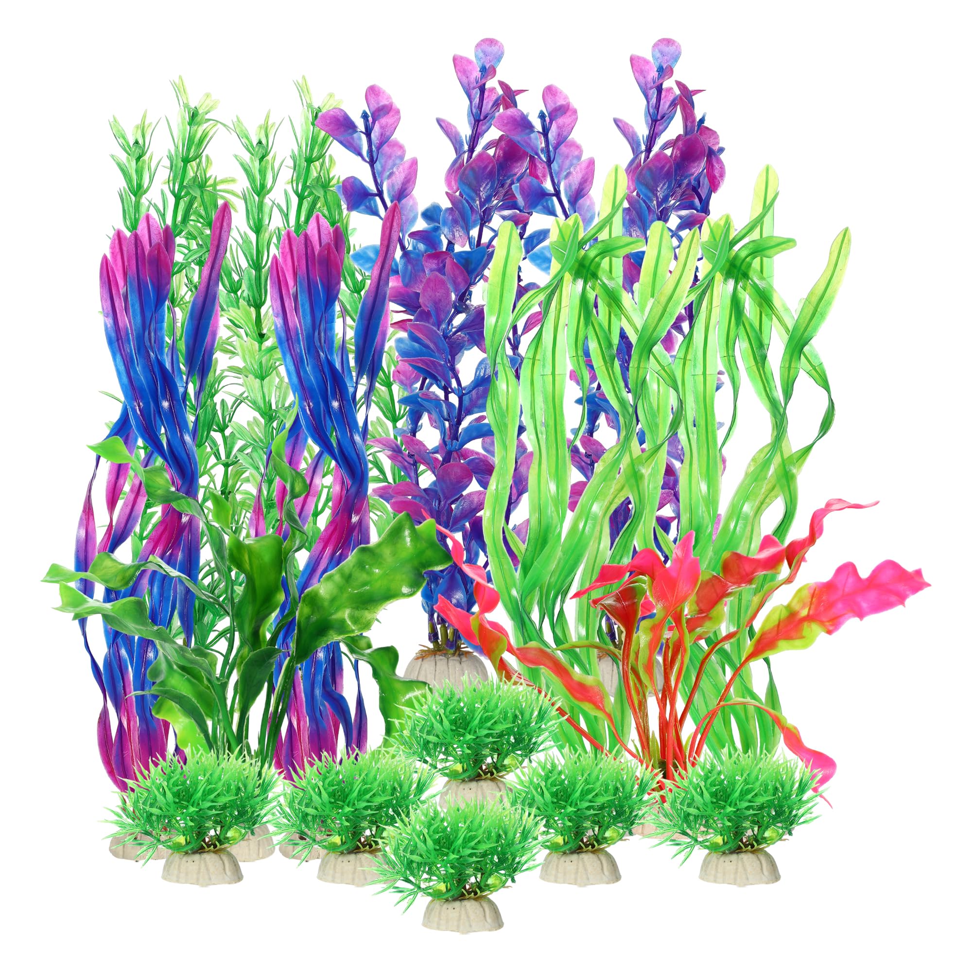 CAPASTEC Plastic Aquarium Plants, Colorful Fish Tank Plant Decorations Set, Artificial Aquatic Plants, Fish Tank Accessories Plants for Aquarium Decorations (Colorful, 16pcs)