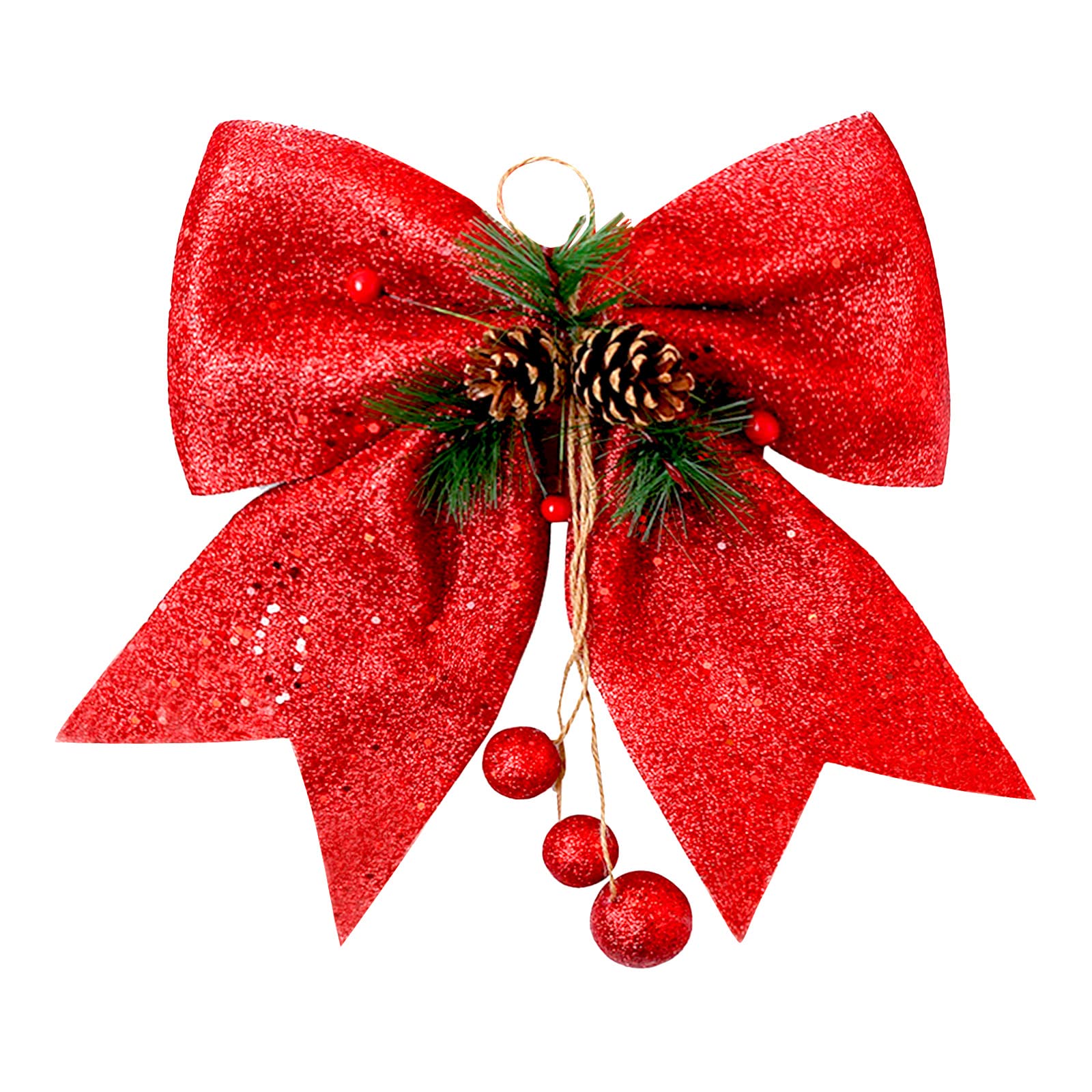 POPOYU Red Glitter Christmas Wreaths Bow, Large Sequin Ties, 9.8x10.6in, Foam, 8 Count, Red, Christmas