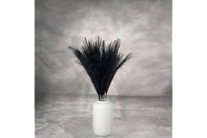 GUSALOO Artificial Faux Pampas Grass 8 Pcs Fake Artificial Adjustable Pampas Grass Variable Length Tall Fluffy Stems Table Vase Filler Centerpiece for Living Room Kitchen Decor Boho Decor Wedding -Black
