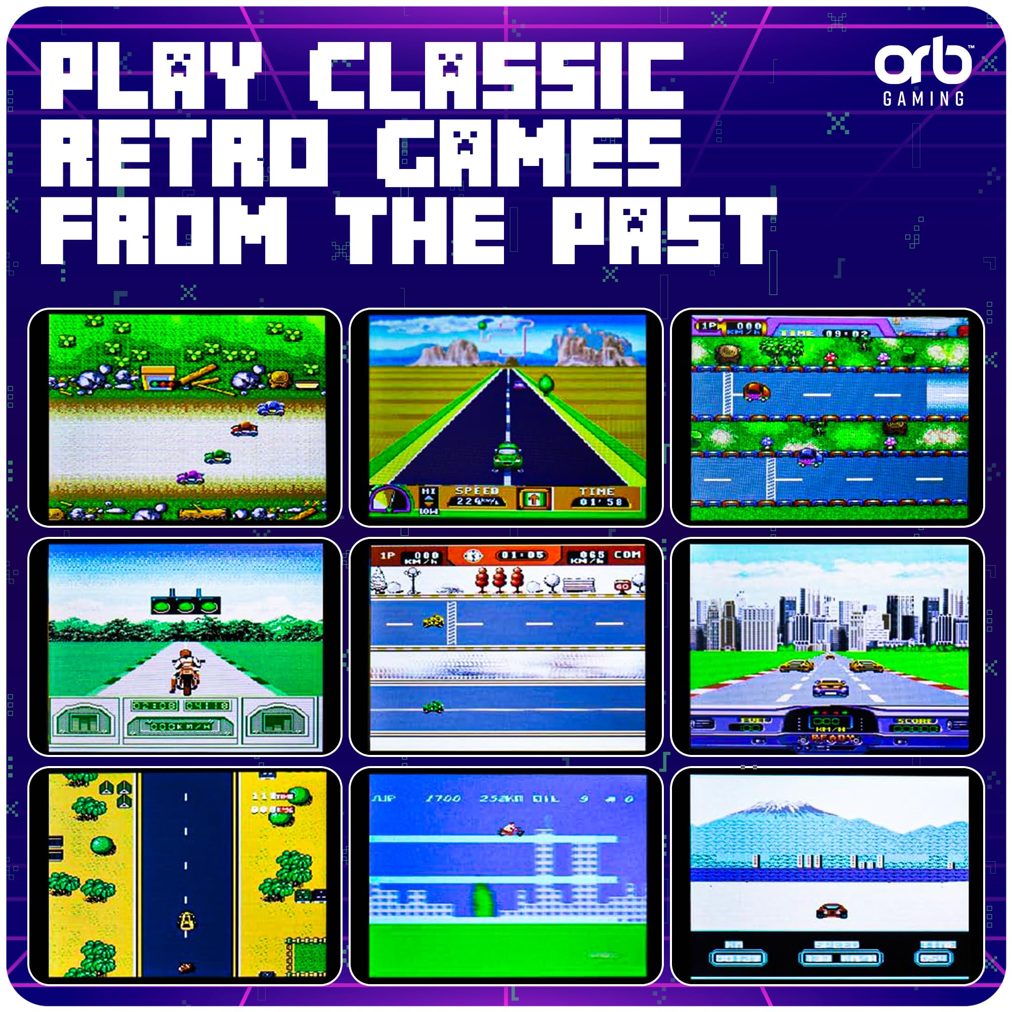Orb - Mini Arcade Racing Machine: Handheld Console with 30 Pre-Loaded 8-Bit Games, 2.4