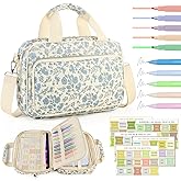 Bible Cover Case for Women, Large Quilted Bible Bag with Bible Study Supplies 5*Sticker & 5*Highlighter & 5*Pen, Stylish Church Bag Journaling Kit, Mothers Day Christian Gifts (Blue Floral)