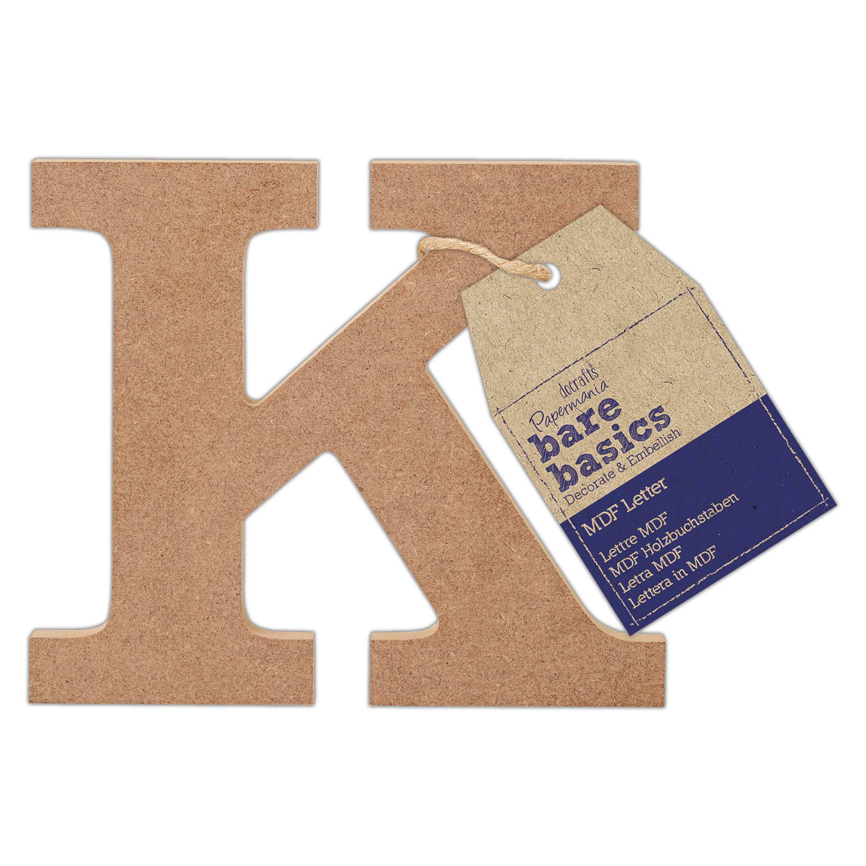 Papermania Bare Basics MDF Letter 1 Piece - K, Art, Craft, Alphabet Letter, Sign, Name Plaque, Make Them Personalised, Decorate With Paint, Glitter, Stencil, Vinyl, Small Letter Plaque For Home Decor