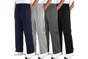 Aocku 4 Pack Boys Sweatpants Boys Athletic Joggers Pants Kids Youth Open Bottom Pants with Pockets Drawstring