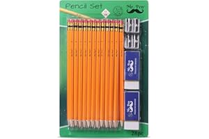 Mr. Pen- Pencils with Sharpener and Eraser, 24 Pencils, 2 Metal Pencil Sharpeners, 2 Erasers, Pencils and Sharpener, Pencil and Sharpener Set, School Supplies, Pencil with Sharpener, Erasers for Kids