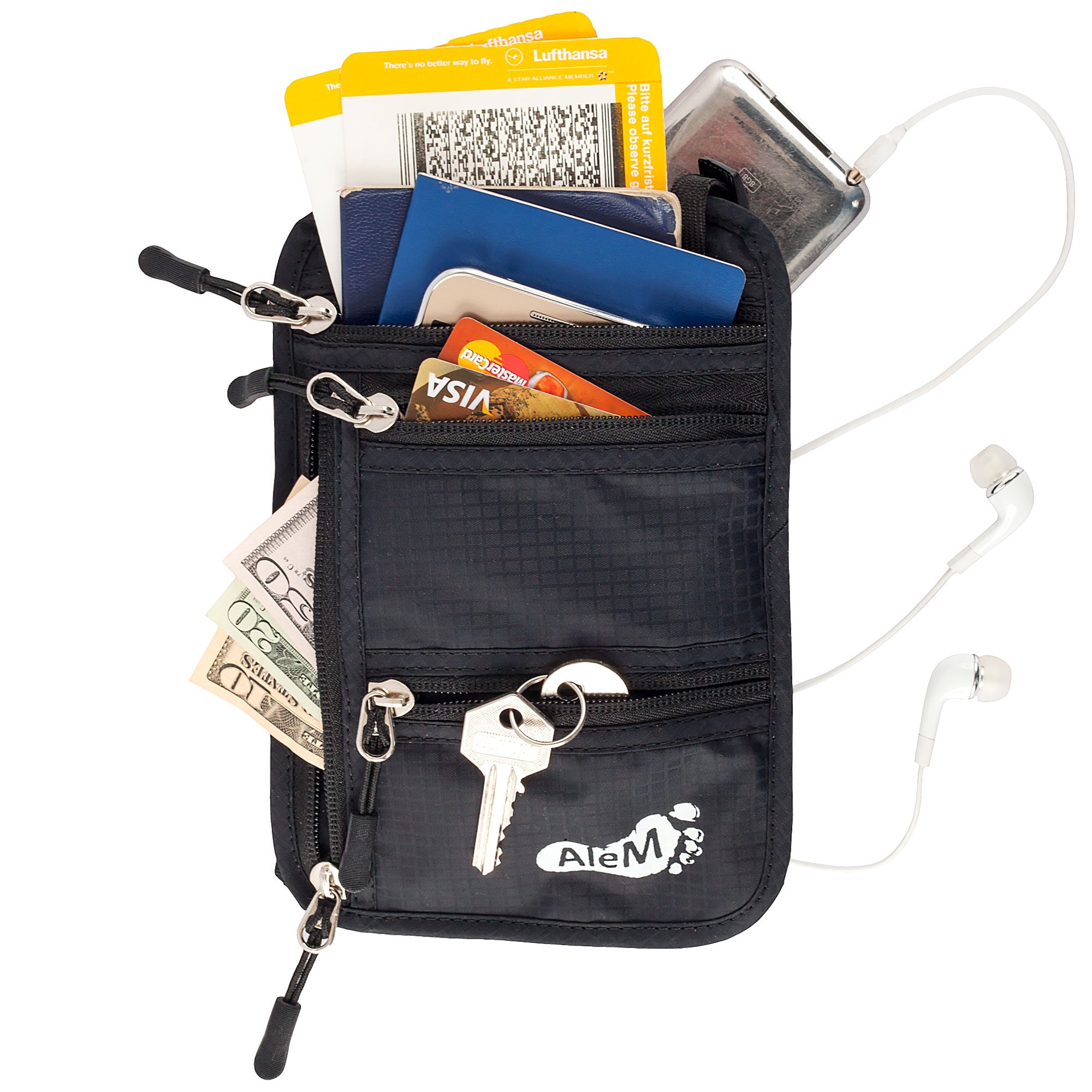 Travel Neck Wallet & Passport Holder - Hidden RFID Pouch with Safety and Secure Anti-Theft Blocking [Black]