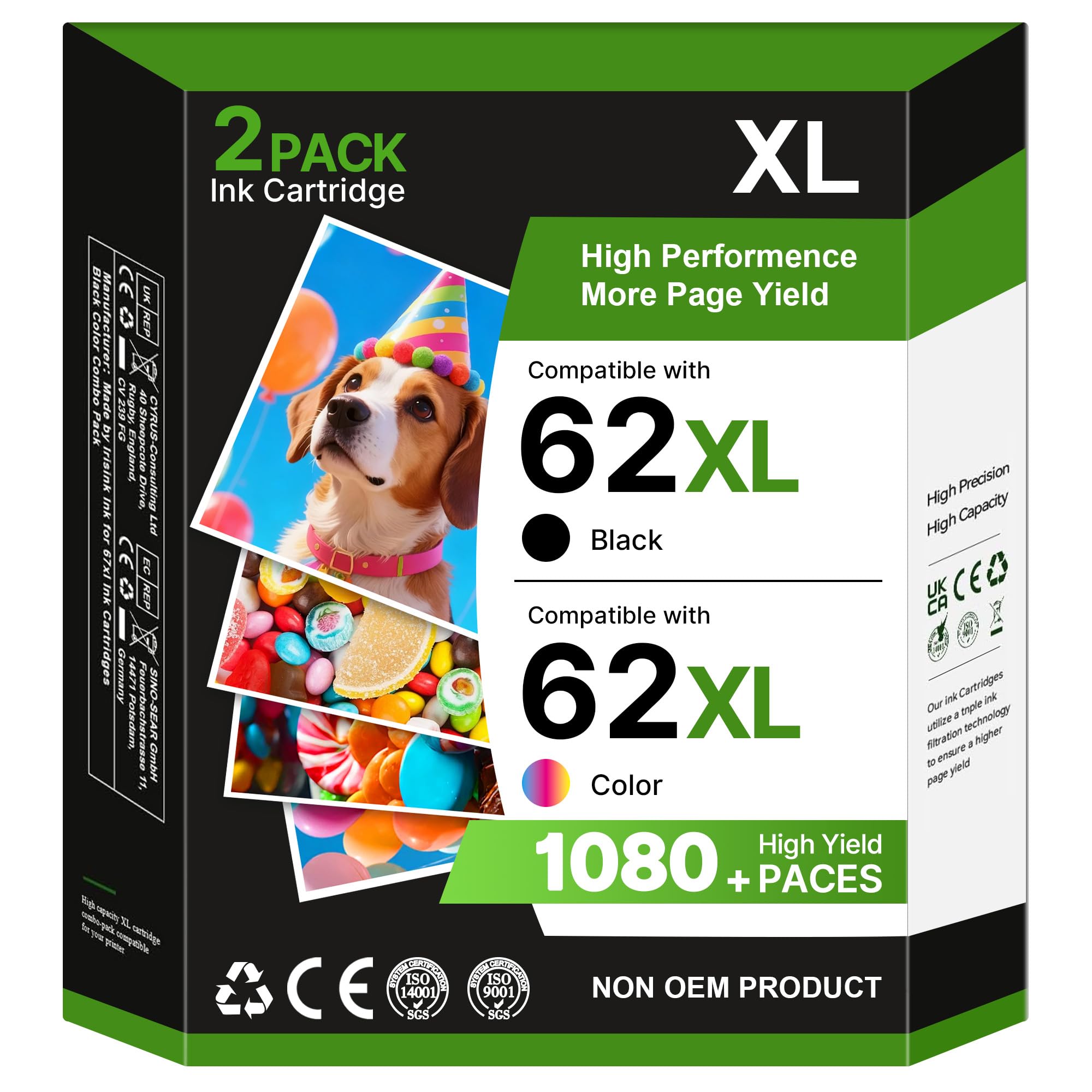 Salols 62XL Ink Cartridges Replacement for HP 62 Ink Cartridges Twin Pack for HP62 Genuine Black and Tri Colour 62 XL for HP Envy 5540 5640 5546 5544 5644 5541 OfficeJet 250 200 5740 Packing May Vary