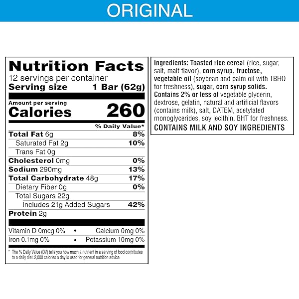 RICE KRISPIES TREATS MARSHMALLOW SNACK BAR, KIDS SNACKS, SCHOOL LUNCH, ORIGINAL, 2.2OZ BAR (12 BARS)