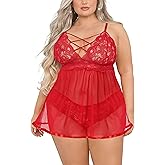 Women's Plus Size Lingerie Sets, Sexy Open Back Babydoll Strappy Lace Chemise