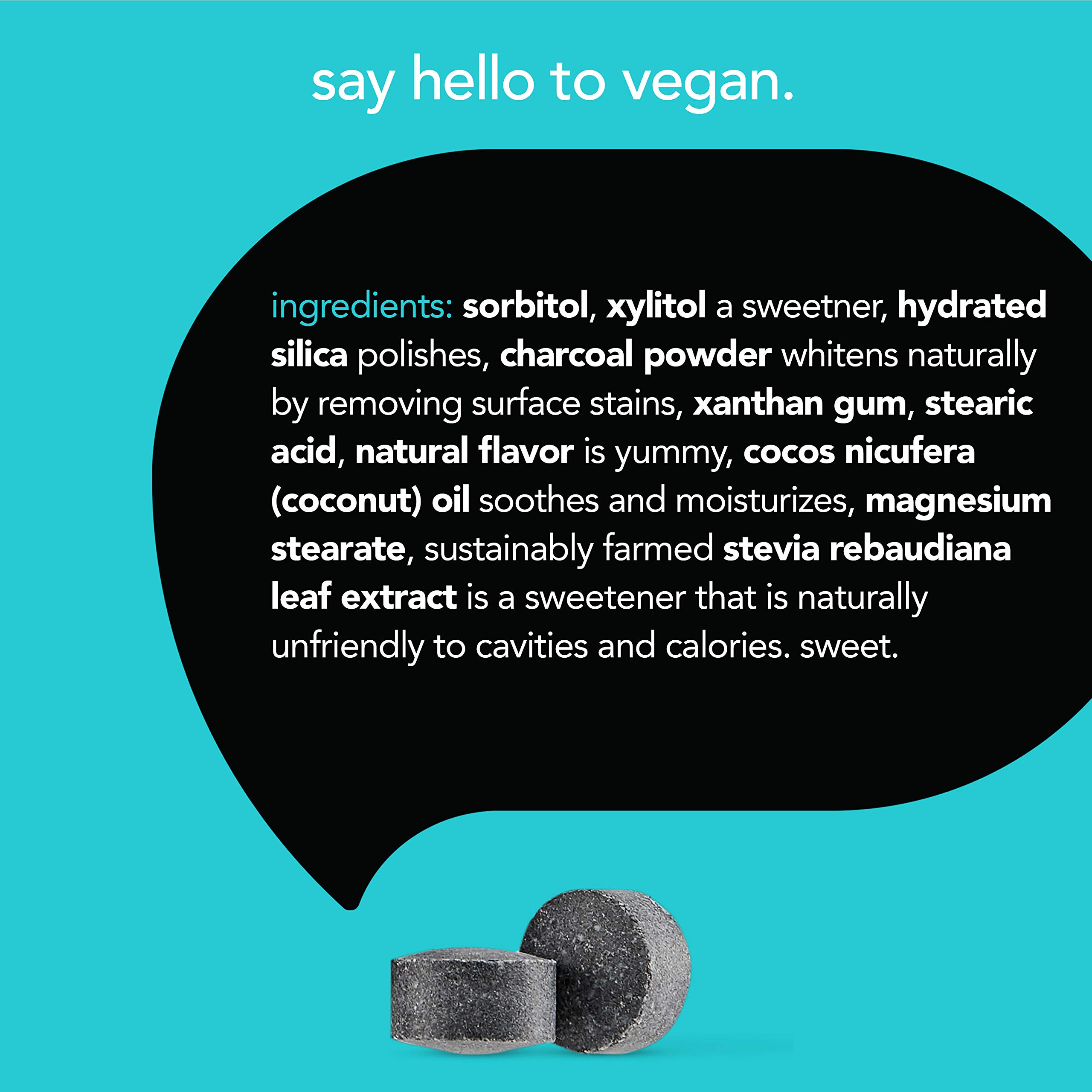 Hello Activated Charcoal Teeth Whitening Eco Friendly Travel Toothpaste Tablets, Fresh Mint and Coconut Oil, Fluoride Free, Vegan, SLS Free, Gluten Free and TSA Compliant, 60 Tablets (Pack of 2)