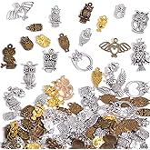 stino 100g Metal Pendant Charms for Jewelry Making, Bulk Silver & Gold Plated Charms for Braclet Necklace Crafts, Animal Plant Flower Pet and so on
