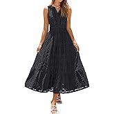 Simplee Women Summer Lace Eyelet Maxi Dress 2026 Sleeveless Casual V Neck A Line Boho Flowy Beach Wedding Guest Long Dresses