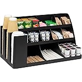 Mind Reader Extra Large Cup and Condiment Station, Countertop Organizer, Coffee Bar, Kitchen, Stirrers, 24"L x 11.5"W x 12.5"H, Black