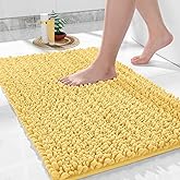 Yimobra Bathroom Rugs Non Slip Washable - Ultra Soft Absorbent Chenille Bath Mat, Quick Dry Shaggy Floor Carpet for Tub Shower, Yellow Home Decor Accessories, 24x17 Inch