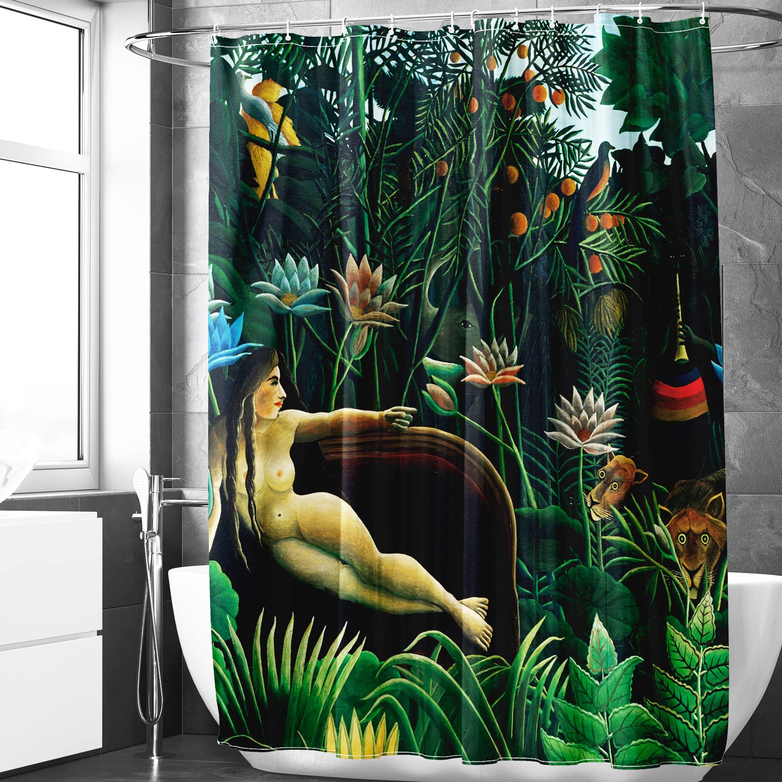 Berkin Arts Bathroom Shower Curtain Set 70x70 Inch Waterproof Polyester with Hooks Massurrealism Lush Jungle Green Rainforest (The Dream by Henri Rousseau)