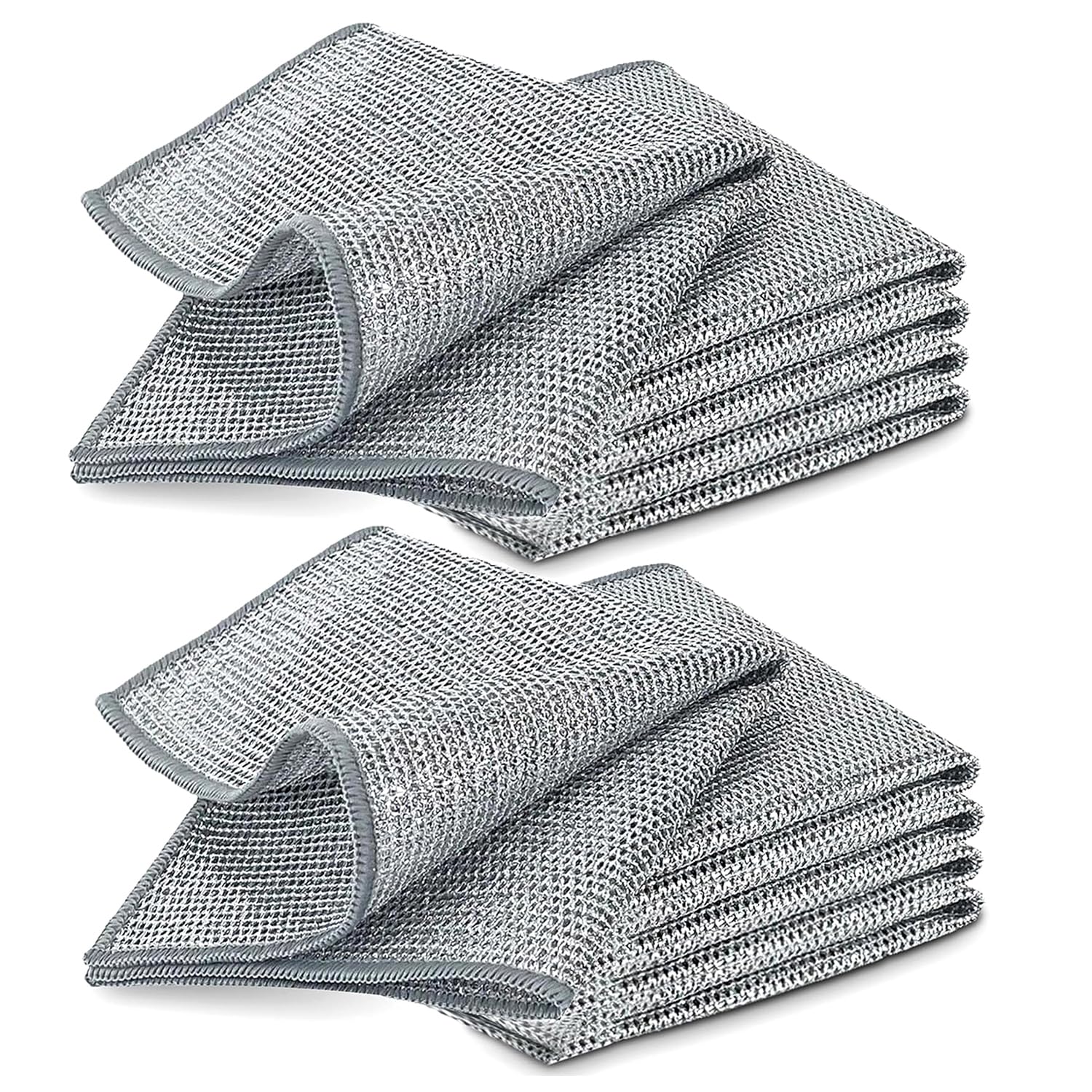 YinQin 10 PCS Double Layer Stainless Steel Scrubber Wire Dishwashing Cloth Non Scratch Mesh Dish Cleaning Cloths 20x20 cm Metallic Wire Cleaning Rag Towel for Kitchen Dish Sink Stove Top