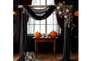 Loopiske Black Halloween Wedding Arch Draping Fabric 1 Panel 29" × 6.5 Yards Sheer Backdrop Curtain Chiffon Drapery for Wedding Ceremony Birthday Party Ceiling Outdoor Decor