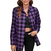 Stamain Plaid Shirts for Women Casual Button Down Flannel Shirt Plus Size Roll Up Long Sleeve Checkered Blouse Tops