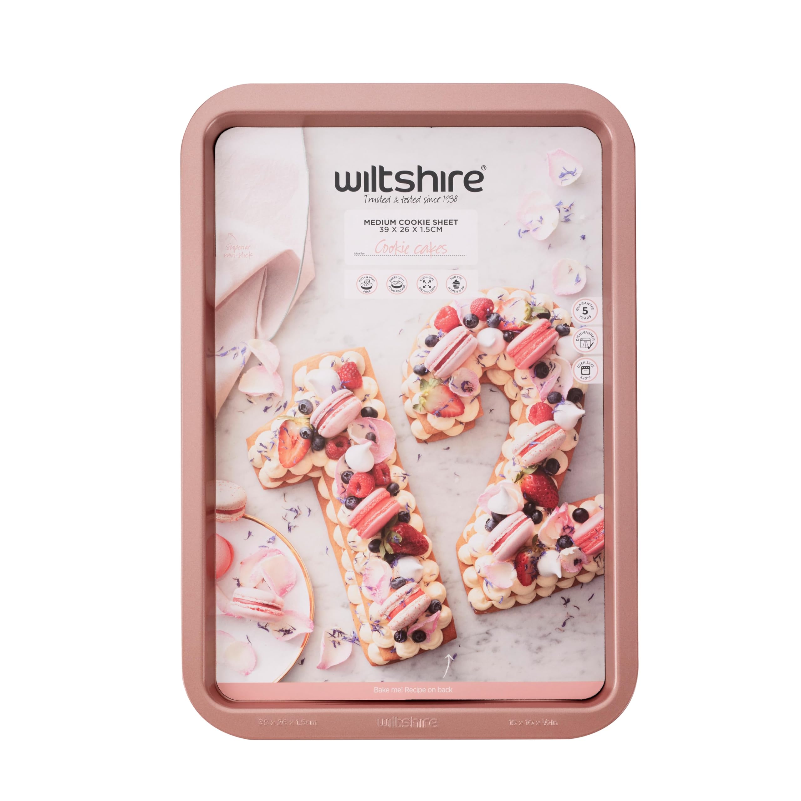 Wiltshire Rose Gold Rectangular Cookie Sheet, PFOA PTFE Free, Robust Baking Tray, Brownie Tray, Non-Stick Coating, Sheet Steel Bakeware, 43x29x1.8cm — image 1