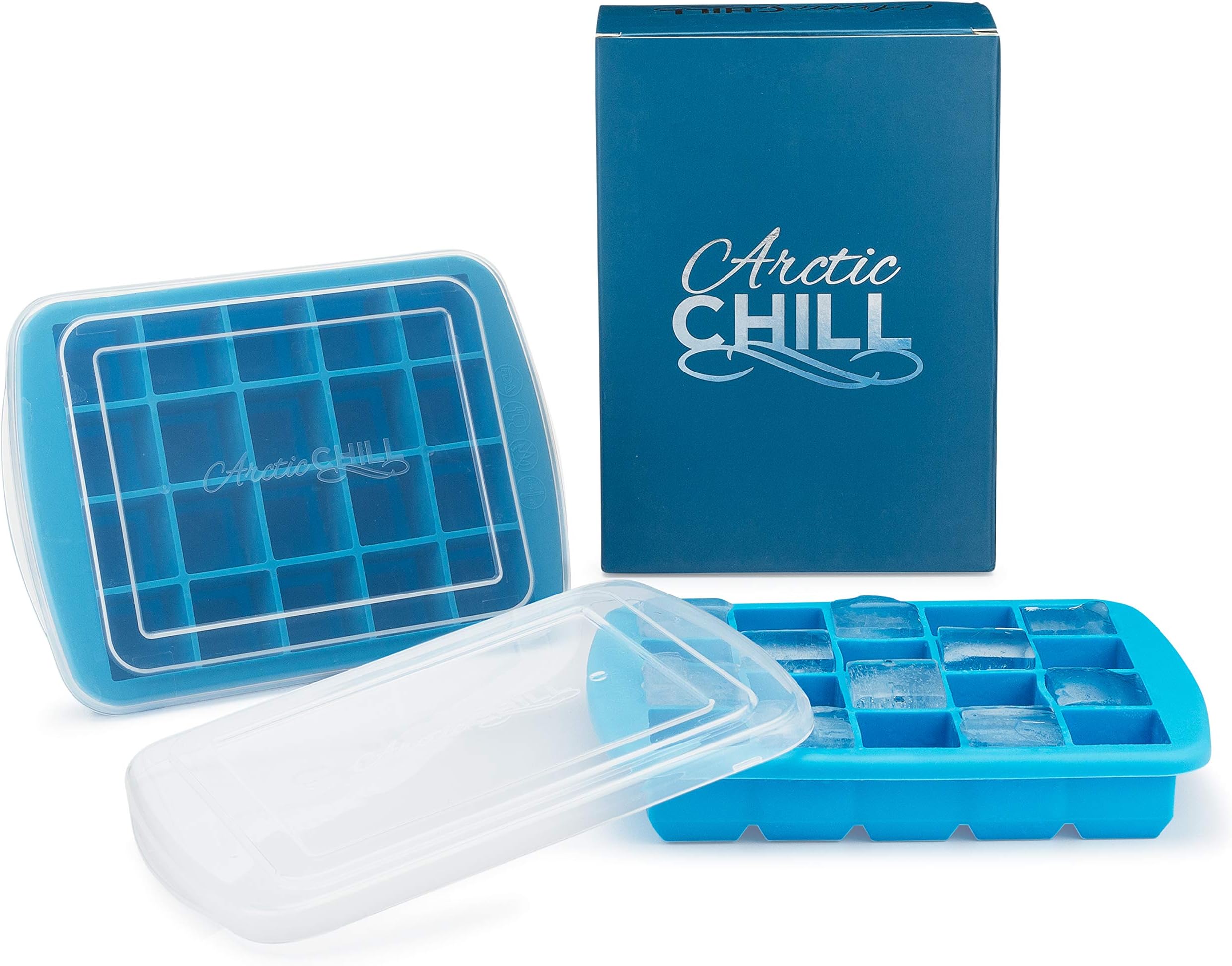 Arctic Chill Silicone Ice Cube Tray 2 Pack, 1 Inch Cubes, 20 Cubes per Tray