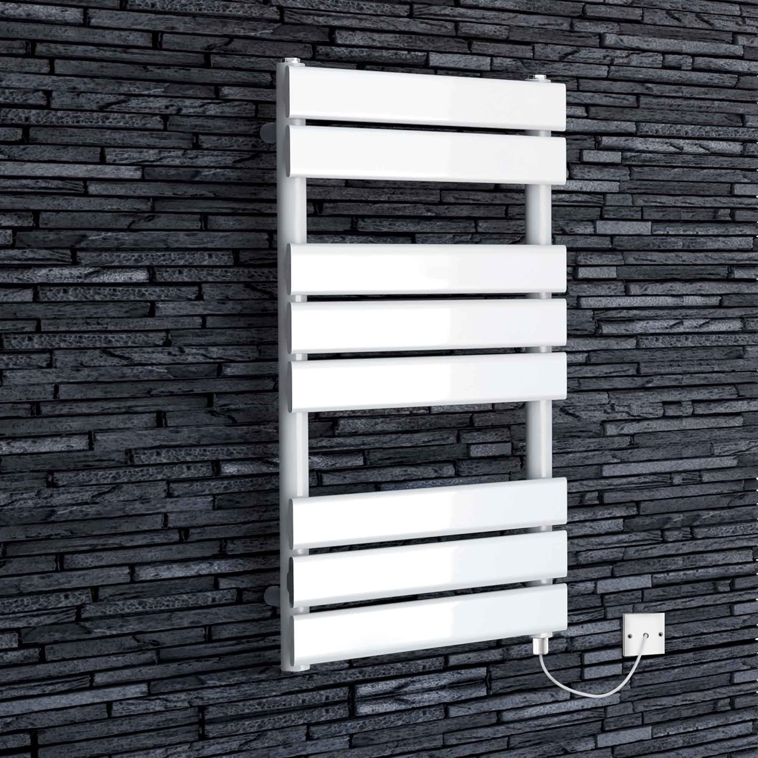 800 x 450 mm Electric Heated Towel Rail White Flat Panel Bathroom