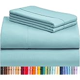 LuxClub 4 PC King Size Sheet Set Deep Pockets 18" Wrinkle Free Cooling Sheets Machine Washable Hotel Bedding Silky Soft - Aqua King