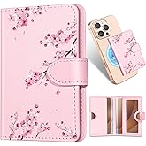 Shorogyt for Magnetic Phone Wallet Compatible with Magsafe Card Holder -Cute Luxury Slim Leather Mag Wallets for Women Fit 4 Cards,for iPhone 17/16/15/14/13/12 Series for Apple RFID Magnet, Blossom