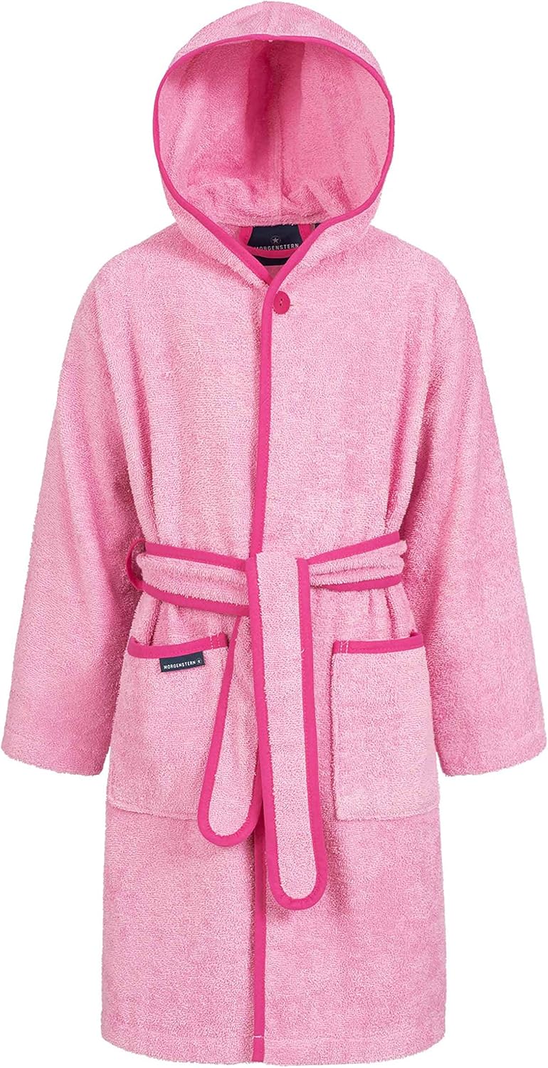 Produktbild Morgenstern Kinderbademantel pink für Mädchen Kapuze 100% Baumwolle, kuschelig, saugstark. In 7 Farben verfügbar. Größen  98-176, 3 bis ca. 16 Jahre Foto