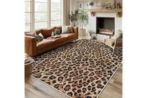 plumlik Cheetah Rug Area Rugs for Living Room, 4x6 Animal Print Rug Machine Washable for Bedroom Dining Room Western Home Dec
