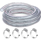 Frienda Flexible Hose Pvc Tubing with Fasteners, 1-1/2 Inch ID, 6.6 Ft | Heavy Duty PVC Vacuum Wire Reinforced Flexible Hose, Marine Bilge Pump Clear Flexible Pipe, High Pressure Oil Drain Hose Tube