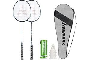 VICLEO Badminton Rackets Set of 2 for Training, Sport, Including 2 Kawasaki Badminton Racket, 3 Badminton Birdies Feather,1 Badminton Bag Large (Blue)
