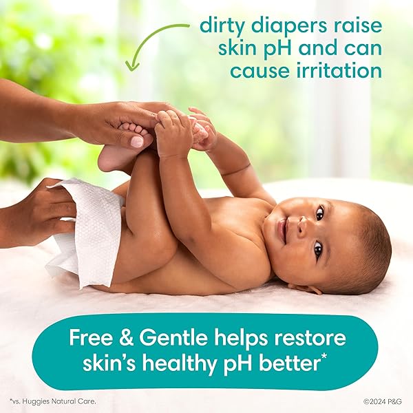 PAMPERS FREE & GENTLE 100% PLANT-BASED FRAGRANCE FREE BABY WIPES, 6 PACK, 468 COUNT