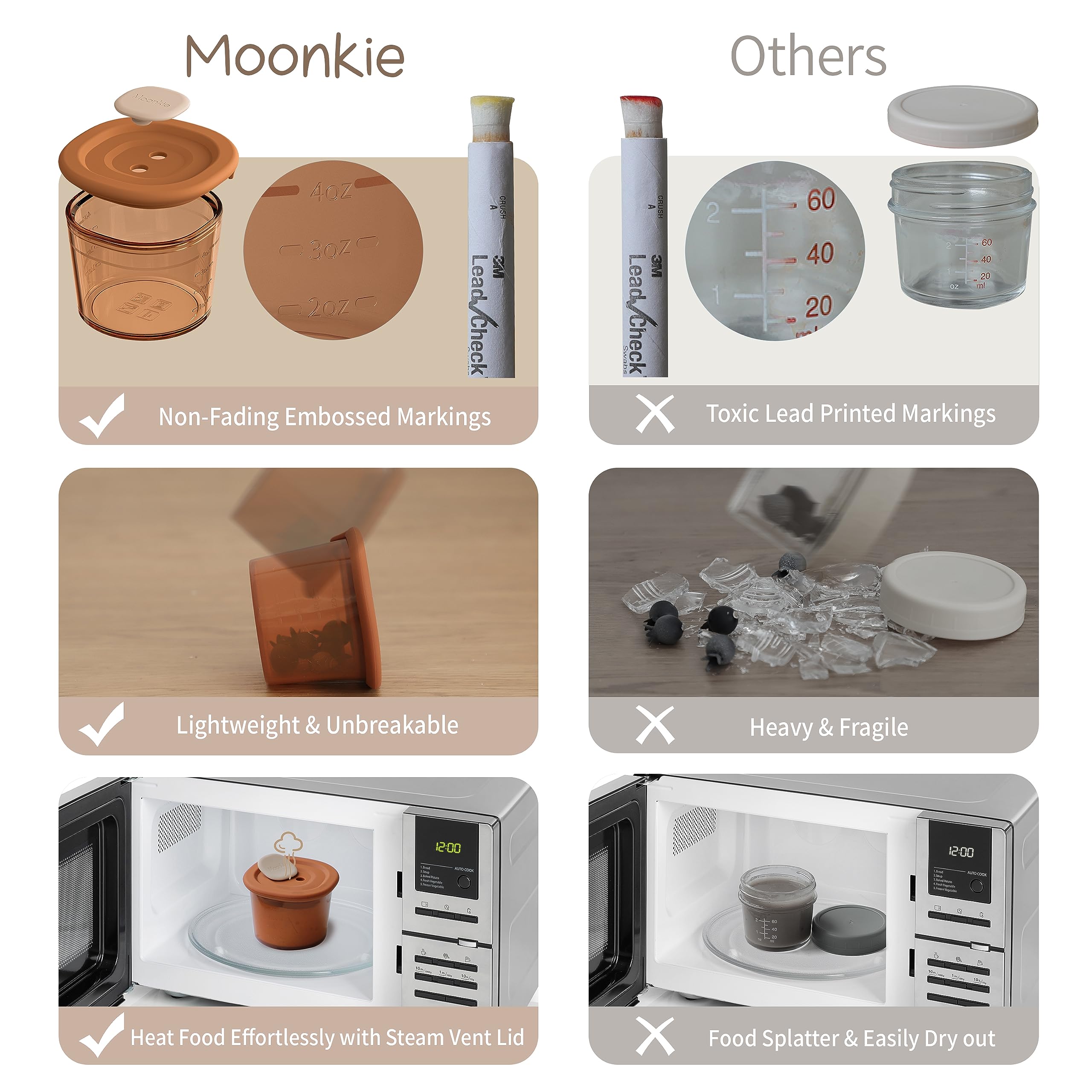 Moonkie Silicone Baby Food Containers | 4 oz Baby Food Storage Jars with Airtight Lids | Reusable Baby Food Jars, Freezer,Microwave and Dishwasher Safe, Perfect for Infant & Toddler