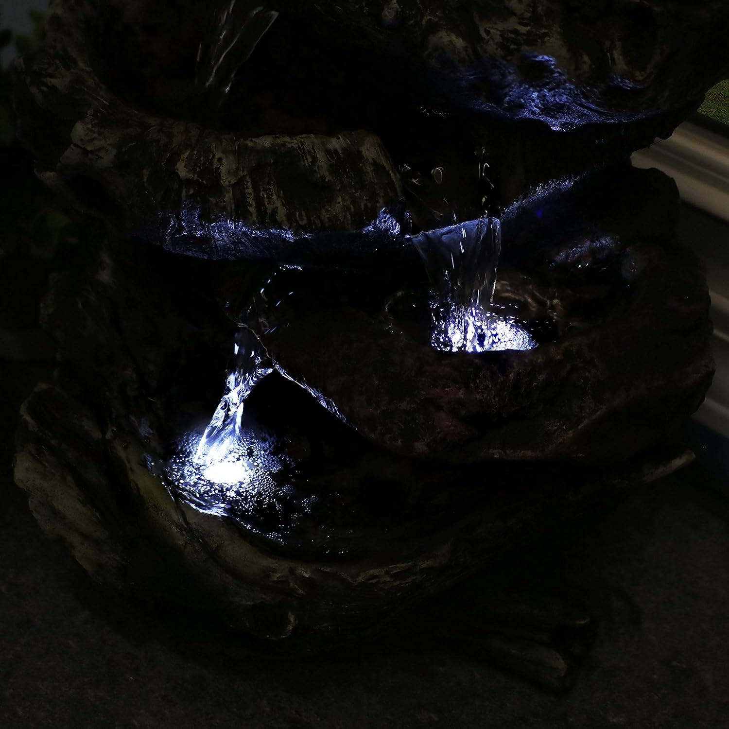 Sunnydaze Tabletop Fountain with LED Lights - 5-Step Rock Falls Indoor Waterfall Feature - Calming and Relaxing Water Sound - Small 14 Inch Desktop Size: Kitchen & Dining
