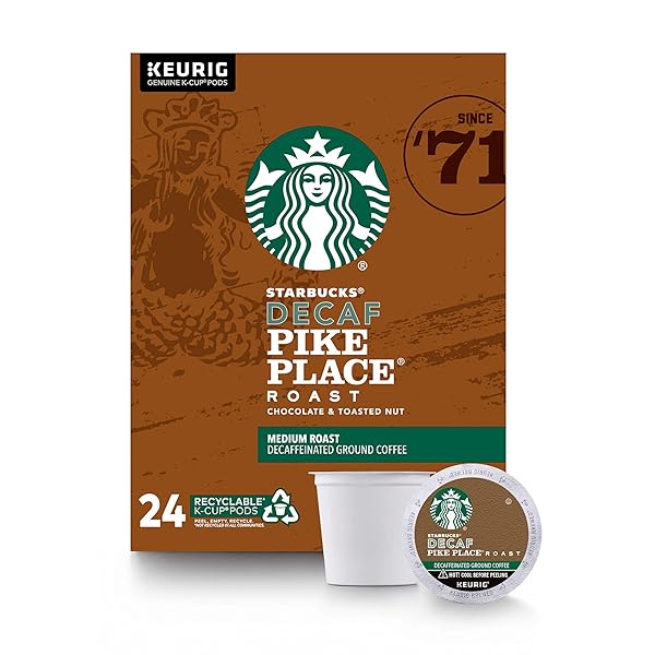 STARBUCKS DECAF K-CUP COFFEE PODS — PIKE PLACE ROAST FOR KEURIG BREWERS — 1 BOX (24 PODS)