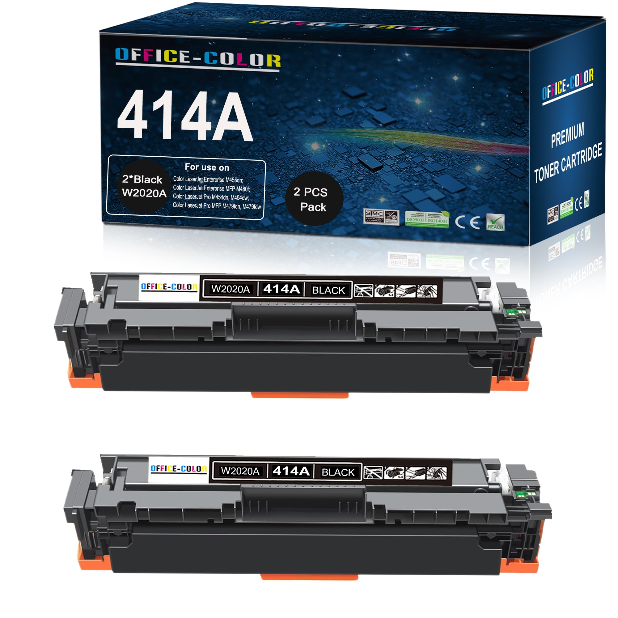 Photo 1 of 2 Pack Replacement for HP 414A Black Toner Cartridge W2020A for HP Color Laser Pro MFP M479fdw M454dw M454dn M479fdn Toner Printer Ink