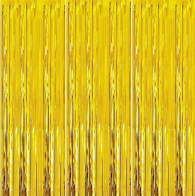 HONGCI 3 Pack Glitter Gold Tinsel Curtain 1m x 2m Foil Backdrop