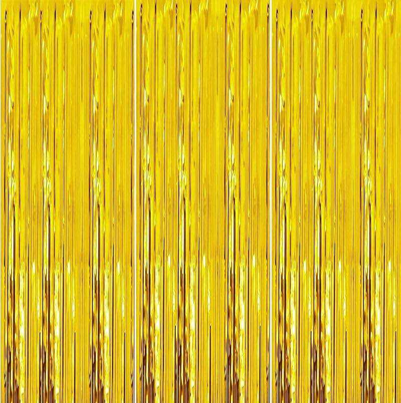 HONGCI 3 Pack Glitter Gold Tinsel Curtain 1m x 2m Foil Backdrop