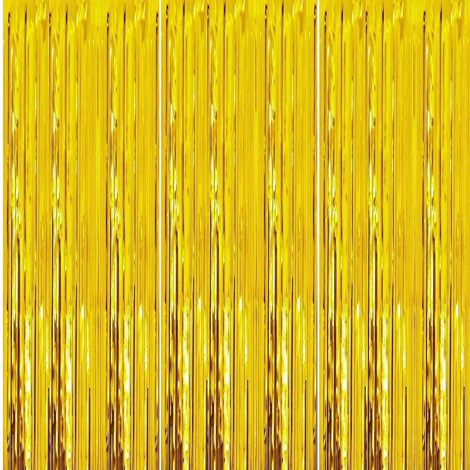 HONGCI 3pcs 3.2x6.5ft Glitter Gold Tinsel Curtain Door Streamers Fringe Foil Curtain Xmas Photo Backdrop Christmas Decorations for Girls Women Hen Do Wedding Birthday Party Decor Banner Gold — image 1