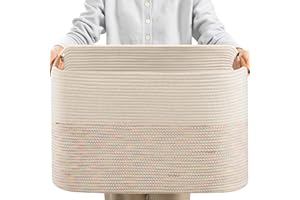 danpinera Large Woven Basket 25’’*16’’*16’’ Rectangle Woven Baskets for Storage, Storage for Living Room, Soft Cotton Rope Basket With Handle, Large Basket for Kids Dog Toys 108L Rainbow