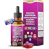 NURAFUSE Liposomal Saffron, Ashwagandha, Bilberry, Turmeric, Rhodiola Liquid Drops – 1000mg per Serving, Ultra Potent, Natural Taste – 2 FL OZ (60ml)
