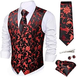 Barry.Wang Red Black Vest for Men Silk Jacquard