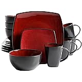 Gibson Soho Lounge 16-Piece Square Reactive Glaze Dinnerware Set, Red