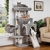 Hey-brother Cat Tree Tower with Large Bed, Hammocks, Scratcher, MPJ006SW | 35.4 Inches Cat House with Cozy Condo, Sisal Scratching Posts for Indoor Cats, Light Gray
