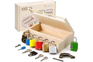 Woodtoe 8 PCS Montessori Lock and Key Toy Set for Toddlers, Wooden Montessori Materials, Homeschool Preschool Keys and Locks Learning, Educational Birthday Toys for 3+ Year Old Kids Boys Girls