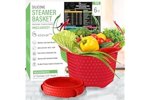 STOVAR Silicone Steamer Basket For 6QT Instant Pot, Ninja Foodi, Other Pressure Cookers [3qt & 8qt avail] - Multiuse Silicone Strainer Steam Basket - Vegetable Steamer Basket for Pot & Pressure Cooker, Red