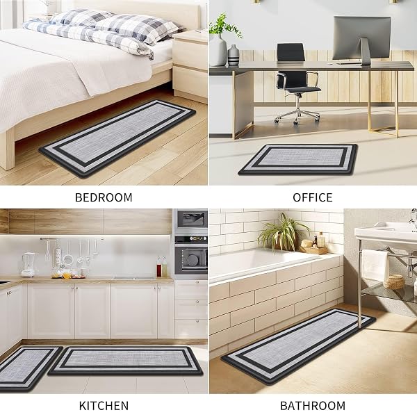 MATTITUDE KITCHEN MATS SET OF 2 CUSHIONED 0.47 INCH KITCHEN RUGS NON-SKID RUG SETS ERGONOMIC COMFORT STANDING MAT FOR KITCHEN, FLOOR, OFFICE, SINK, LAUNDRY, BLACK