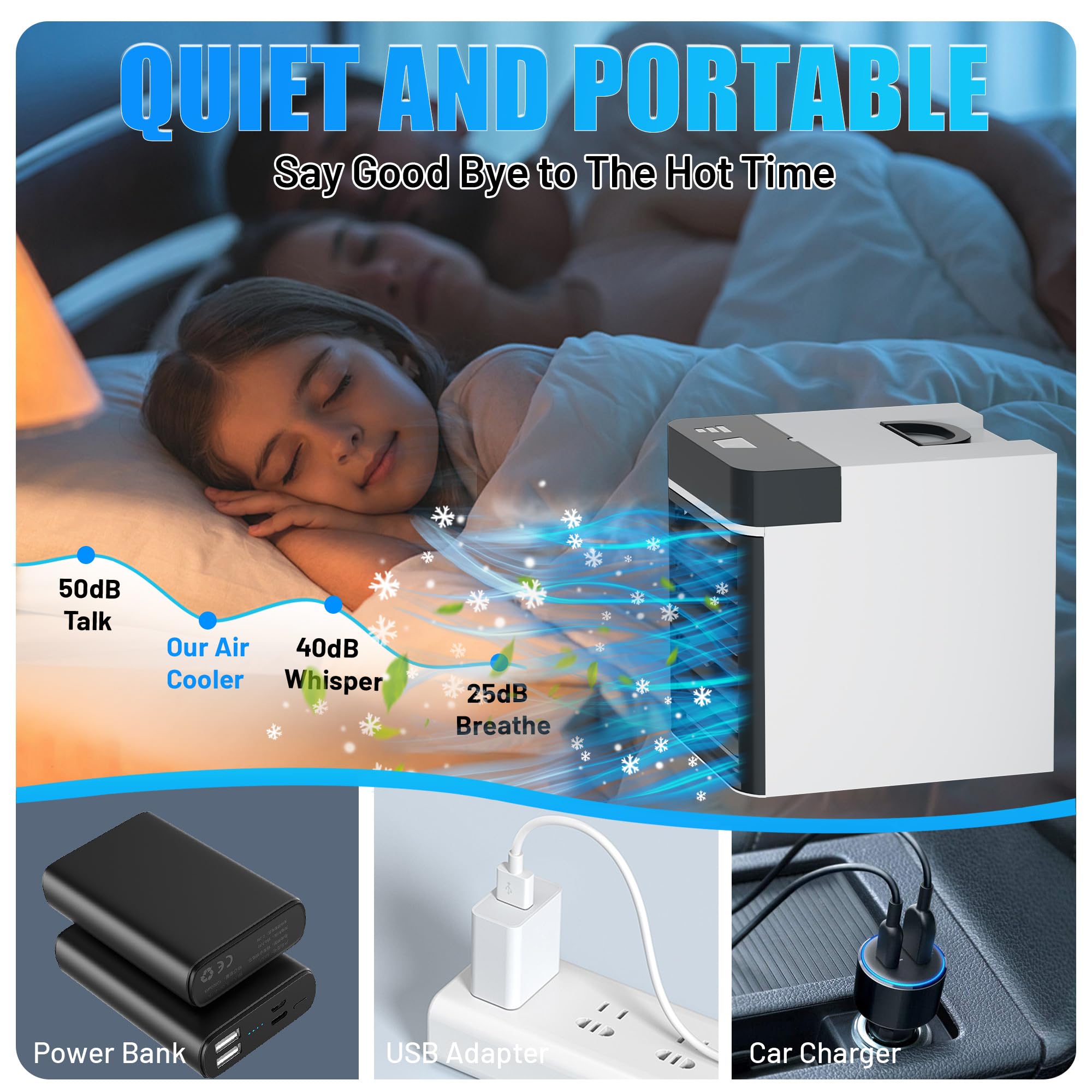 Portable Air Conditioners Fan, Mini Air Conditioner with 2 Ice Packs, 3 Speed Anti-leakage Water Personal Ice Air Cooler for Room Desk Office Home Tent（Lt02）